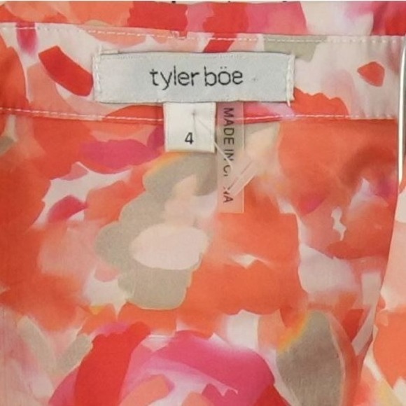 Tyler Boe Blouse Top Women's Size 4 Orange Pink Floral Bell Sleeve 100% Cotton - Picture 4 of 7